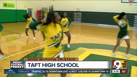 Taft High School cheerleaders prepare for football game vs. Aiken