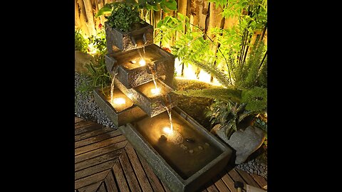 Modern Tiered Water Fountain with LED Lights for Outdoor Decor