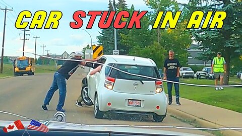 OLD MAN DRIVES ON A BARRIER AND GETS STUCK | Road Rage USA & Canada