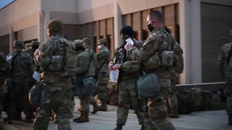 National Guard members arrive at Joint Base Andrews, home of Air Force One, for January 20th, 2021