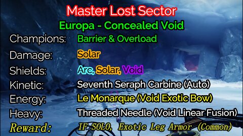 Destiny 2 Master Lost Sector: Europa - Concealed Void 2-3-22