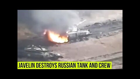 Ukrainian forces blow up Russian T-80 tank and crew using Javelin.