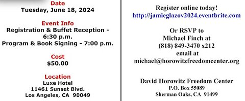 Evening With Jamie Glazov in LA: Tuesday, June 18.