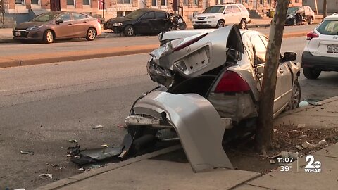 38 cars on Wilkens Avenue severely damaged by a work truck