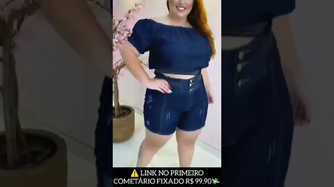 🛑 CONJUNTO PLUS SIZE JEANS SHORT E BLUSINHA CIGANINHA