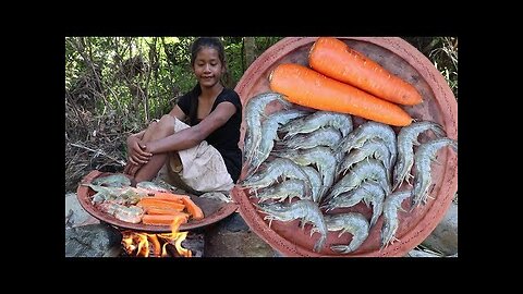 Grilled shrimp for Lunch food ideas - Food forest & eater cc by survival skills anywhere