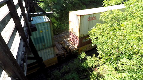 CN 2869 & CN 3866 Engines Intermodal Train Eastbound At Denfield Road Bridge Side View