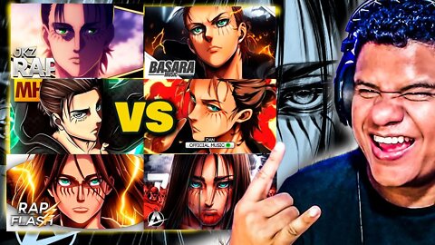 BATALHA #4 - EREN - BASARA VS JKZ | MHRAP VS DAN | ANIRAP VS FLASH BEATS - | React Anime Pro