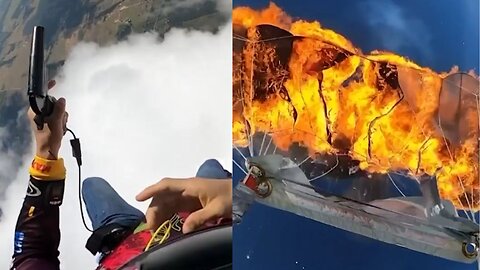 Skydiver's Parachute caught on Fire