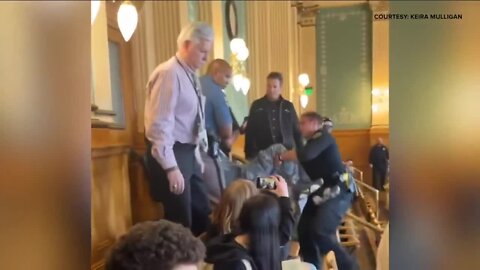 Bodycam video shows student protesting gun violence being removed from Capitol