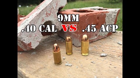 9mm vs .40 Cal vs .45 ACP... Stacked Brick Test