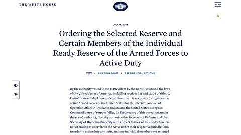 ALERT: White House Ordering Selected Reserve and Certain Members of the Individual Ready Reserve of the Armed Forces to Active Duty