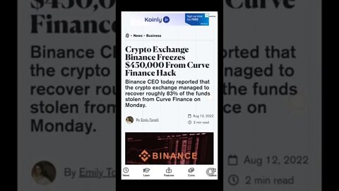 Binance Freezes $450,000 From Curve Finance Hack @BitBoyCrypto @AnthonyPompliano @Hashoshi4