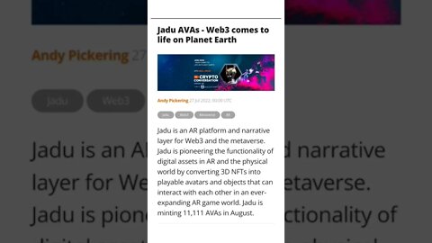 Jadu AVAs - Web3 Comes to Life on Planet Earth #cryptomash @CryptoCasey @SmartViewAi @AltcoinDaily