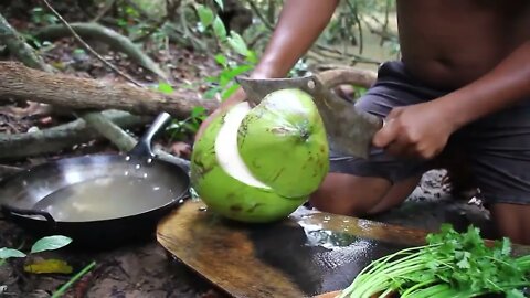 Cooking Coconut Chicken Leg Recipe eating so Yummy - Use Coconut water Cook Chicken Meat in Fry -2