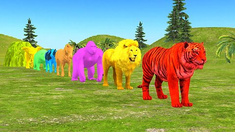 Paint animals Gorilla Cow Tiger Lion Elephant fountain crossing anminal game