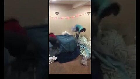 woman bounces girl on mattress #zoobox #funny #nonsense #spaceodyssey #starchild