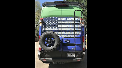 Installation of the Aluminess tire carrier and ladder rack on my van, Galahad