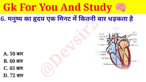 मनुष्य का हृदय एक मिनट में कितनी बार धड़कता है? ‎@CrazyGkTrick #gkinhindi #gkquiz #gk #gkfacts