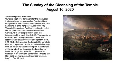 The Sunday of the Cleansing of the Temple - Trinity 10 - August 16, 2020