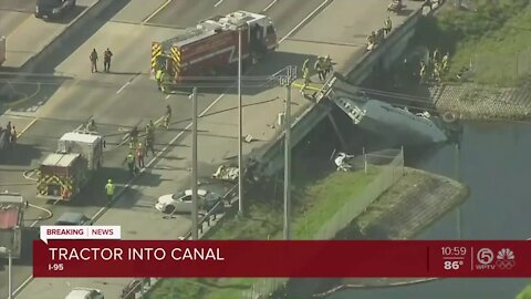 Fatal semi-truck crash into canal closing lanes on Florida's Turnpike in west Boynton Beach