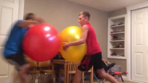 "Boy Cries Over Losing in Exercise Ball Fight"