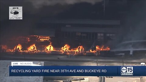 Massive recycling yard fire near 35th Avenue and Buckeye Road causing power outages