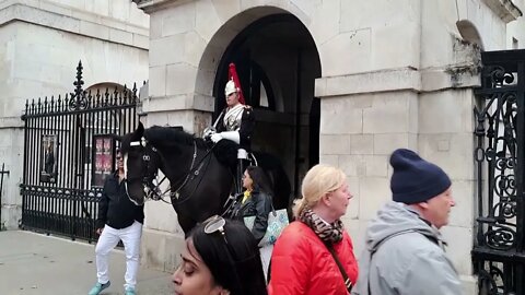 The kings guard shouts at Husband And wife tourist get off the Reins