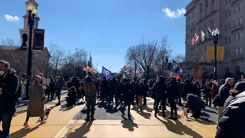 Small Crowd Of Biden-Harris Supporters Gathers At BLM Plaza