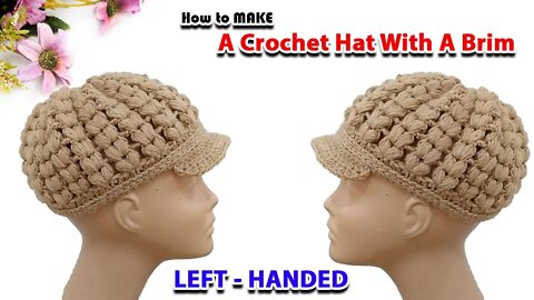 How to make a crochet beanie hat with a brim ( Left - Handed ).