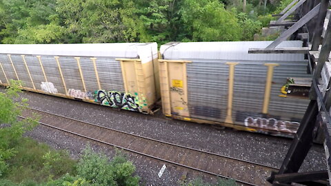 CN 3187, CN 2873 & CN 3110, KCS 4043 DPUs Engines Manifest Train Westbound At Denfield Road Bridge