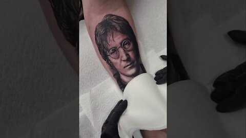 John Lennon Portrait Tattoo Revealed #shorts #tattoos #inked #youtubeshorts