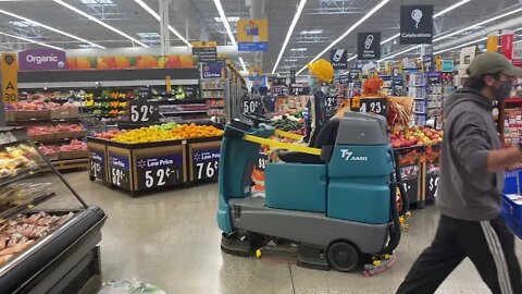 Skeleton driving around Walmart