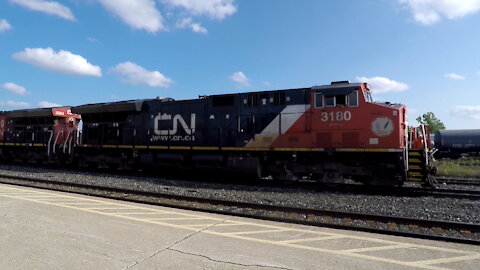 CN 3180 & CN 3224 100 Anniversary Engine Manifest Train Westbound In Ontario