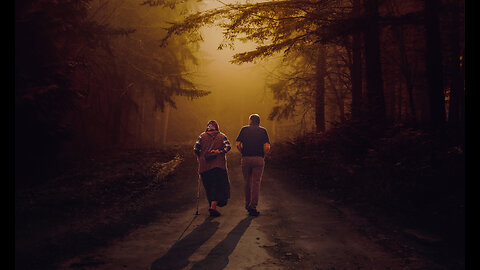 Aged Couple in Silent Forest at Sunset Photoshop Manipulation Tutorial