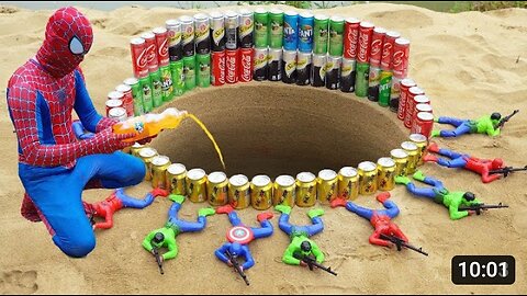 Experiment: Spiderman vs Fanta, Pepsi, Sprite, Mtn Dew, Sodas, Coca-Cola vs Mentos in Underground