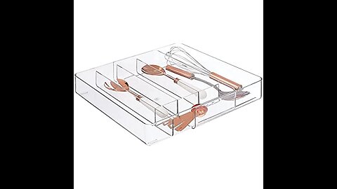 Hudgan 8 Pack Clear Plastic Drawer Organizer Bins Set, Stackable Cutlery Storage Bins Trays for...