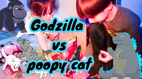 Unbox Godzilla, baby doll, and stuffed cat.