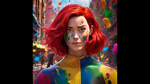 AI Generated Video of Jean Grey vibing in the colourful city