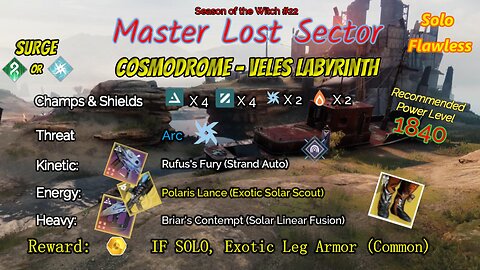 Destiny 2 Master Lost Sector: Cosmodrome - Veles Labyrinth on Strand Warlock Solo-Flawless 10-14-23