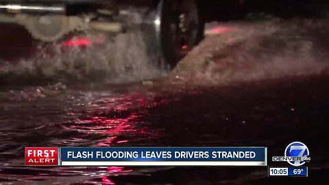 Severe thunderstorms move across the area, causing street flooding in parts of the metro