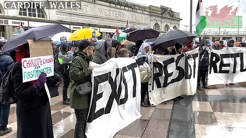 March Pro-Palestinian Protesters Cardiff Central Square