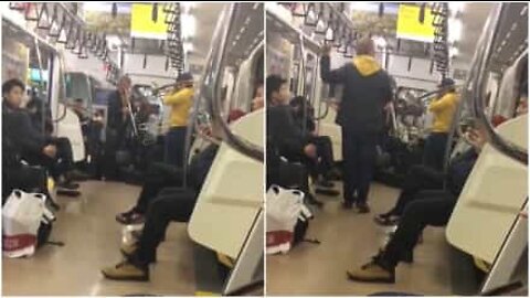 Musicians play the trombone in a Tokyo subway