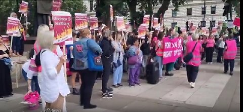 London, Sept. 7 — Pro-life activists shout, “Christ is king” to group of pro-abortion..