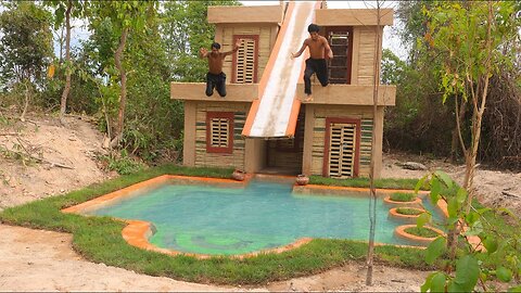 Build Water Slide To Swimming Pool On Three Story Villa House