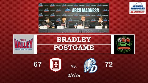 Bradley PostGame Coach Wardle #35Darius Hannah #14Malevy Leons #10Connor Hickman 72-67 Loss to Drake