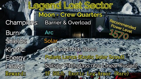 Destiny 2 Legend Lost Sector: Moon - K1 Crew Quarters on my Titan 9-29-22