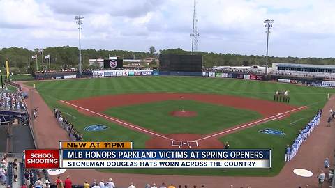 Major League Baseball teams wearing Stoneman Douglas hats during Spring Training