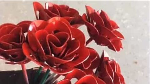 Man makes his wife a bouquet of steel roses