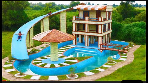 [Full Build] Build Beach Pool , 3 Story Resort Bamboo House, Flyover Water Slide , Bamboo Umbrella